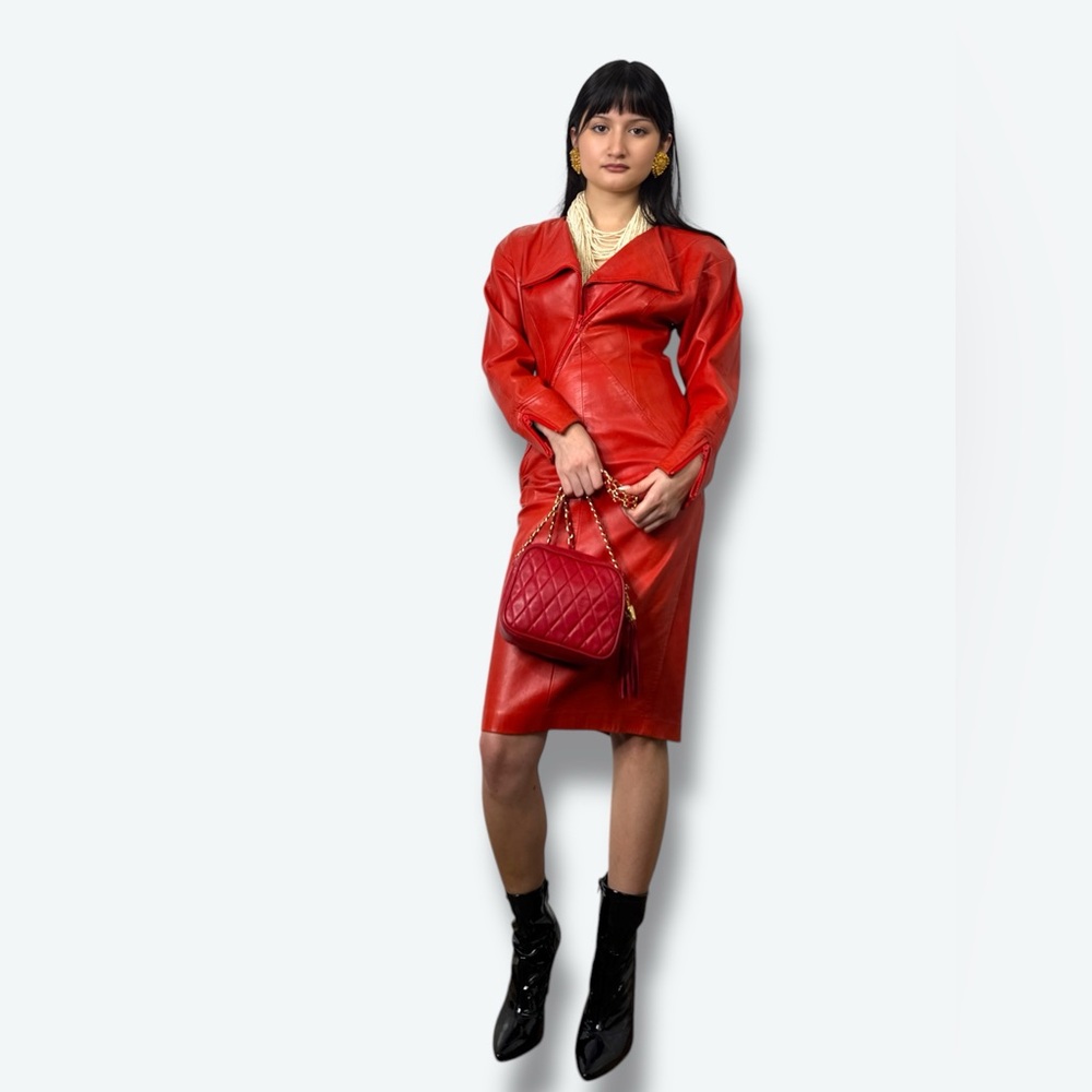 1980s Jack Gaby Asymmetrical Red Leather Dress